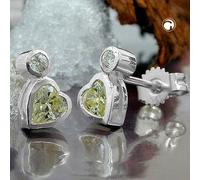 Ohrstecker Ohrring 8x5mm Herz mit Zirkonia und synthetischem Peridot Silber 925