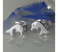 Ohrstecker Ohrring 8x7mm Delfin glänzend rhodiniert Silber 925