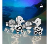 Ohrstecker Ohrring 8x7mm Kinderohrring Spielzeug-Ente teilweise schwarz lackiert Silber 925