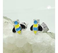 Ohrstecker Ohrring 8x8mm Bienen blau-gelb-schwarz emailliert Silber 925