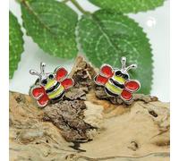 Ohrstecker Ohrring 8x8mm Bienen rot-gelb-schwarz-emailliert Silber 925