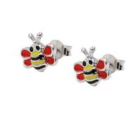 Ohrstecker Ohrring 8x8mm Bienen rot-gelb-schwarz-emailliert Silber 925