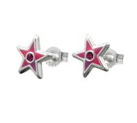 Ohrstecker Ohrring 8x8mm Kinderohrring Stern pink lackiert mit Glasstein pink Silber 925