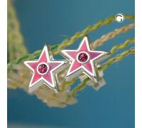 Ohrstecker Ohrring 8x8mm Kinderohrring Stern pink lackiert mit Glasstein pink Si