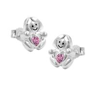 Ohrstecker Ohrring 9,5x8mm Kinderohrring Mädchen mit Herz Zirkonia pink glänzend