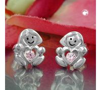 Ohrstecker Ohrring 9,5x8mm Kinderohrring Mädchen mit Herz Zirkonia pink glänzend Silber 925