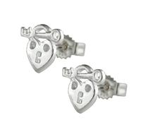 Ohrstecker Ohrring 9x8mm Herz Schloss und Schlüssel mit Zirkonia glänzend Silber 925