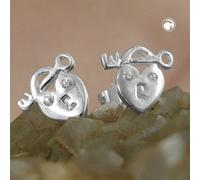 Ohrstecker Ohrring 9x8mm Herz Schloss und Schlüssel mit Zirkonia glänzend Silber 925