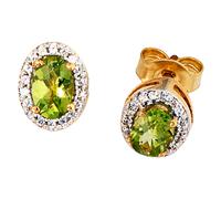 Ohrstecker oval 585 Gelbgold 36 Diamanten 2 Peridote grün Peridot Ohrringe