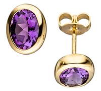 Ohrstecker oval 585 Gold Gelbgold 2 Amethyste lila violett Ohrringe Goldohrringe