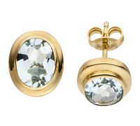 Ohrstecker oval 585 Gold Gelbgold 2 Aquamarine hellblau blau Ohrringe