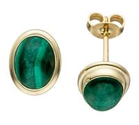Ohrstecker oval 585 Gold Gelbgold 2 Malachite grün Ohrringe Goldohrringe