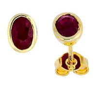 Ohrstecker oval 585 Gold Gelbgold 2 Rubine rot Ohrringe