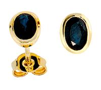 Ohrstecker oval 585 Gold Gelbgold 2 Safire blau Ohrringe Goldohrstecker