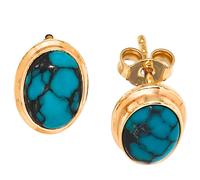 Ohrstecker oval 585 Gold Gelbgold 2 Türkise türkis Ohrringe Goldohrstecker