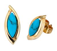 Ohrstecker oval 585 Gold Gelbgold 2 Türkise türkis Ohrringe Goldohrstecker