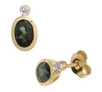 Ohrstecker oval 585 Gold Gelbgold 2 Turmaline grün 2 Diamanten Ohrringe