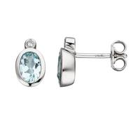 Ohrstecker oval 585 Gold Weißgold 2 Diamanten 2 Aquamarine hellblau blau