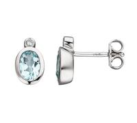 Ohrstecker oval 585 Gold Weißgold 2 Diamanten 2 Aquamarine hellblau blau