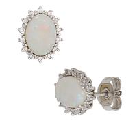 Ohrstecker oval 585 Gold Weißgold 2 Opal-Cabochons 28 Diamanten Brillanten