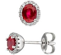 Ohrstecker oval 585 Gold Weißgold 36 Diamanten Brillanten 2 Rubine rot Ohrringe
