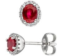 Ohrstecker oval 585 Weißgold 36 Diamanten Brillanten 2 Rubine rot