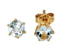 Ohrstecker rund 585 Gelbgold 2 Aquamarine hellblau Ohrringe