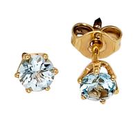 Ohrstecker rund 585 Gold Gelbgold 2 Aquamarine hellblau blau Ohrringe