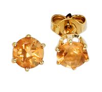 Ohrstecker rund 585 Gold Gelbgold 2 Citrine orange Ohrringe Goldohrstecker