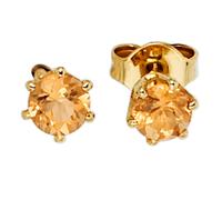 JOBO Ohrstecker rund 585 Gold Gelbgold 2 Citrine orange Ohrringe Goldohrstecker