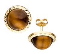Ohrstecker rund 585 Gold Gelbgold 2 Tigeraugen braun Ohrringe Goldohrringe