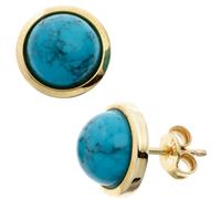 Ohrstecker rund 585 Gold Gelbgold 2 Türkise türkis Ohrringe Goldohrstecker