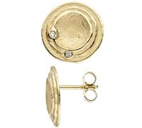 Ohrstecker rund 585 Gold Gelbgold 4 Diamanten Brillanten matt mattiert