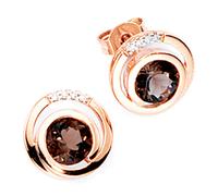 Ohrstecker rund 585 Gold Rotgold 8 Diamanten Brillanten 2 Rauchquarze braun