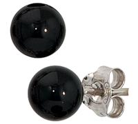Ohrstecker rund 925 Sterling Silber 2 Onyxe schwarz Ohrringe