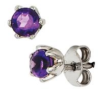 Ohrstecker rund 925 Sterling Silber rhodiniert 2 Amethyste lila violett Ohrringe
