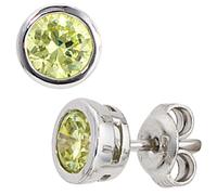 Ohrstecker rund 925 Sterling Silber rhodiniert 2 Zirkonia grün Ohrringe