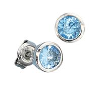 Jobo Damen Ohrstecker rund 925 Sterling Silber rhodiniert 2 Zirkonia hellblau blau Ohrringe