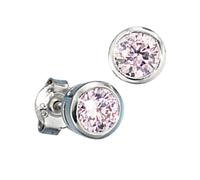 Ohrstecker rund 925 Sterling Silber rhodiniert 2 Zirkonia rosa rosé Ohrringe