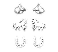 Ohrstecker-Set aus 925er Sterlingsilber, Design: Pferde, 3 Paar, Größe: 8 mm Motive: Pferd, Pferdehuf und Pferdekopf, mit Geschenkbox 5024SET