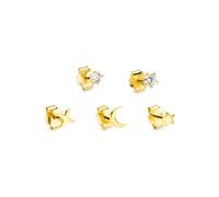 Ohrstecker-Set BRUNO BANANI "Mulitpack Schmuck Geschenk Silber 925 Ohrschmuckset Stern Mond Kreuz", gold (gelbgoldfarben, kristallweiß, kristallweiß), Ohrringe, Damen, Silber 925 (Sterlingsilber), mit