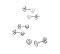 Ohrstecker-Set FIRETTI "Multipack Schmuck Geschenk Perlohrstecker Kugelohrstecker Glitzerstein", weiß (silberfarben, kristallweiß, weiß, kristallweiß), Ohrringe, Jungen, 5mm, Perlen Silber 925 (Sterli
