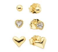 Ohrstecker-Set FIRETTI "Schmuck, Geschenk Ohrringset, Kugel-Optik, 2x Herzen", gelbgoldfarben, kristallweiß, kristallweiß, Ohrringe, Damen, 3mm, Silber 925 (Sterlingsilber), mit Zirkonia (synth.) (764