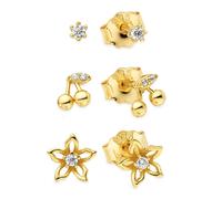 Ohrstecker-Set FIRETTI "Schmuck, Geschenk, Solitär-Optik, Kirschen-Optik, Blüten-Optik", gelbgoldfarben, kristallweiß, kristallweiß, Ohrringe, Damen, Silber 925 (Sterlingsilber), mit Zirkonia (synth.)