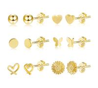 Ohrstecker Set Gold Ohrringe Kleine Damen, 6 Paar 14k Vergoldet Knorpel Ohrringe Set Multipack Ohrstecker Set Kleine Herz Kugel Schmetterling 9ct Ohrstecker Set Silber 925 Ohrringe Gold 585 333 Damen
