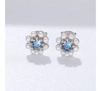 Ohrstecker Silber 925 Damen,Damen-Ohrstecker, Zarte Mode Blau Zirkon Perle Blumen 925 Sterling Silber Ohrstecker Zirkonia Ohrringe Elegante Silber Ohrstecker Schmuck Geschenke Für Ihre Frauen Mädc