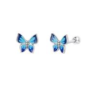 Ohrstecker Silber 925,Damen Ohrstecker Ohrringe,Fashion Blau Verlauf Emaille Schmetterling 925Er Sterling Silber Ohrstecker Ohrringe Zirkonia Eleganter Silber Ohrstecker Schmuck Geschenke Für Ihre