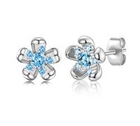 Ohrstecker Silber 925 Klein Blume mit Blaue Zirkonia Silber Ohrringe für Damen Mädchen, 1 Paar Ohrringe Silber Zierliche Knorpel Tragus Ohrstecker für Frauen Schmuck