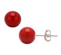 Ohrstecker Stecker aus Bambus-Koralle Kugel 8mm & 925 Silber Ohrschmuck rot