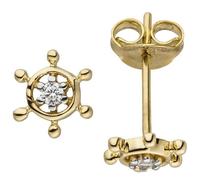 JOBO Ohrstecker Steuerrad 333 Gold Gelbgold bicolor 2 Zirkonia Ohrringe